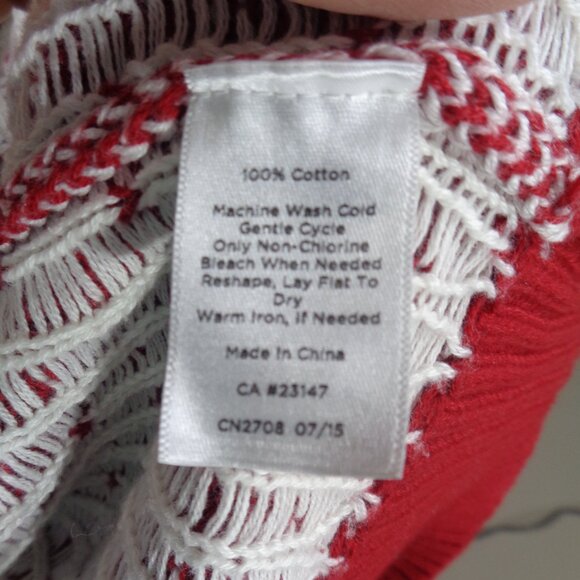 Talbots Red Full Zip Cardigan Sweater Nordic Fair Isle Cardinals Cotton - Picture 11 of 12